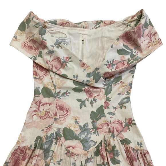 VTG 80s Jessica McClintock Bridal Dress 7/8 Off the Shoulder Floral Cottage - Picture 2 of 11